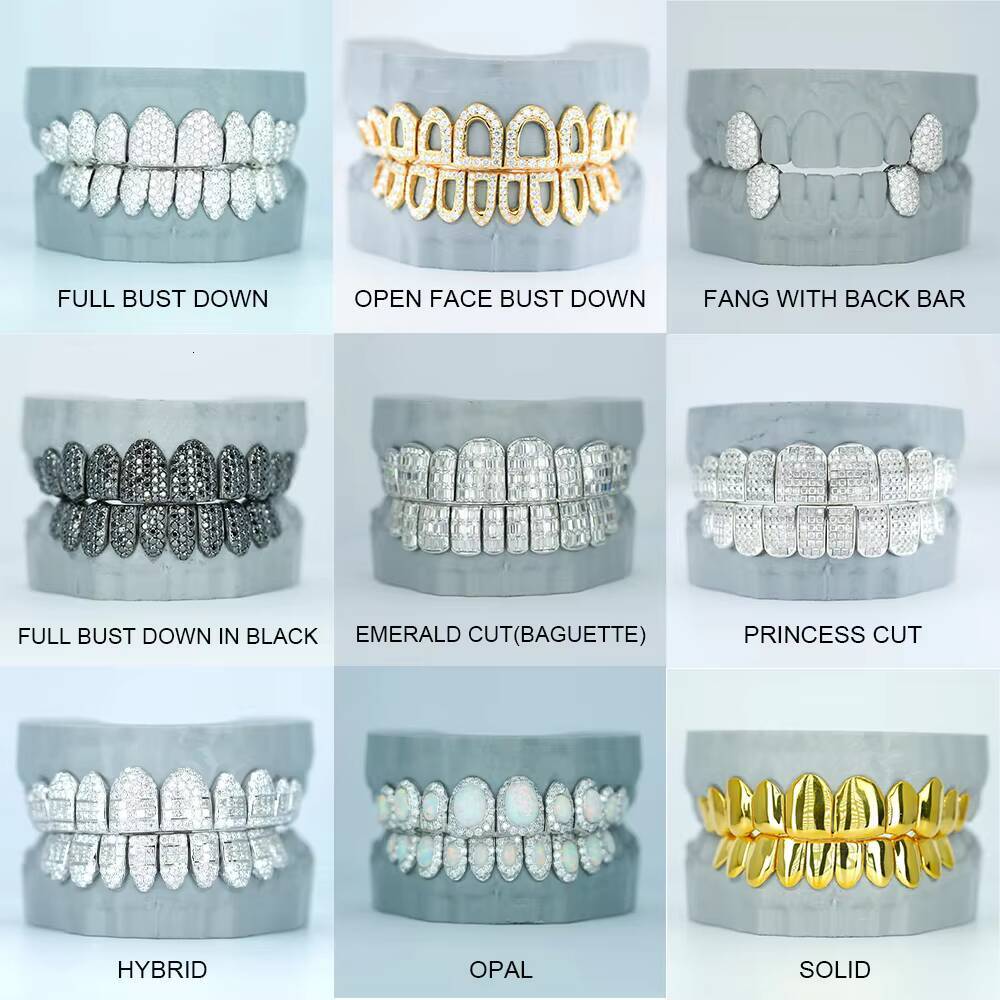 Pass Diamond Tester Princess Cut Custom Moissanite Grillz Luxury Hiphop Jewelry 925 Silver Gold Iced Out Dental Grills for Teeth
