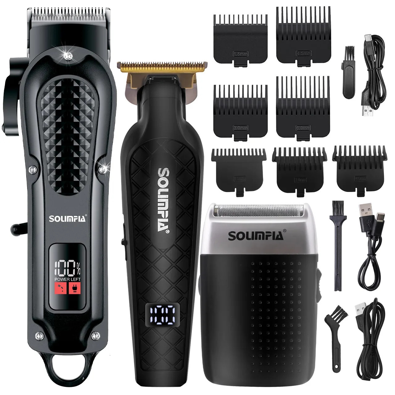 Solimpia Hair Clippers Set Machine Oil Head Carving Digital Display Haircut Scissors Electric Pusher ThreePiece Set 251030