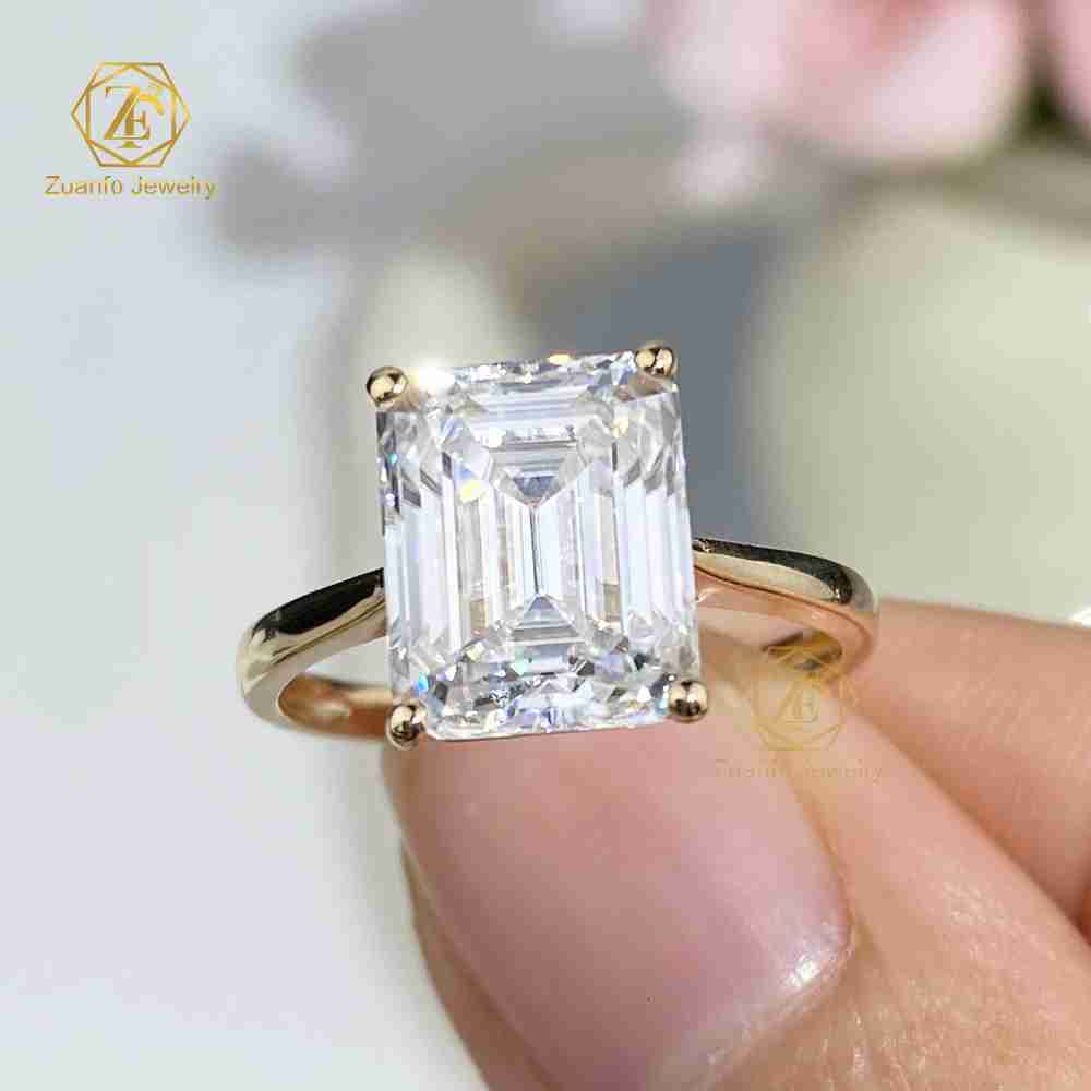 Customized Women 10k 14k 18k Solid Gold Ring 3CT 5CT Emerald Cut Moissanite Lab Diamond Wedding Engagement Classical Ring