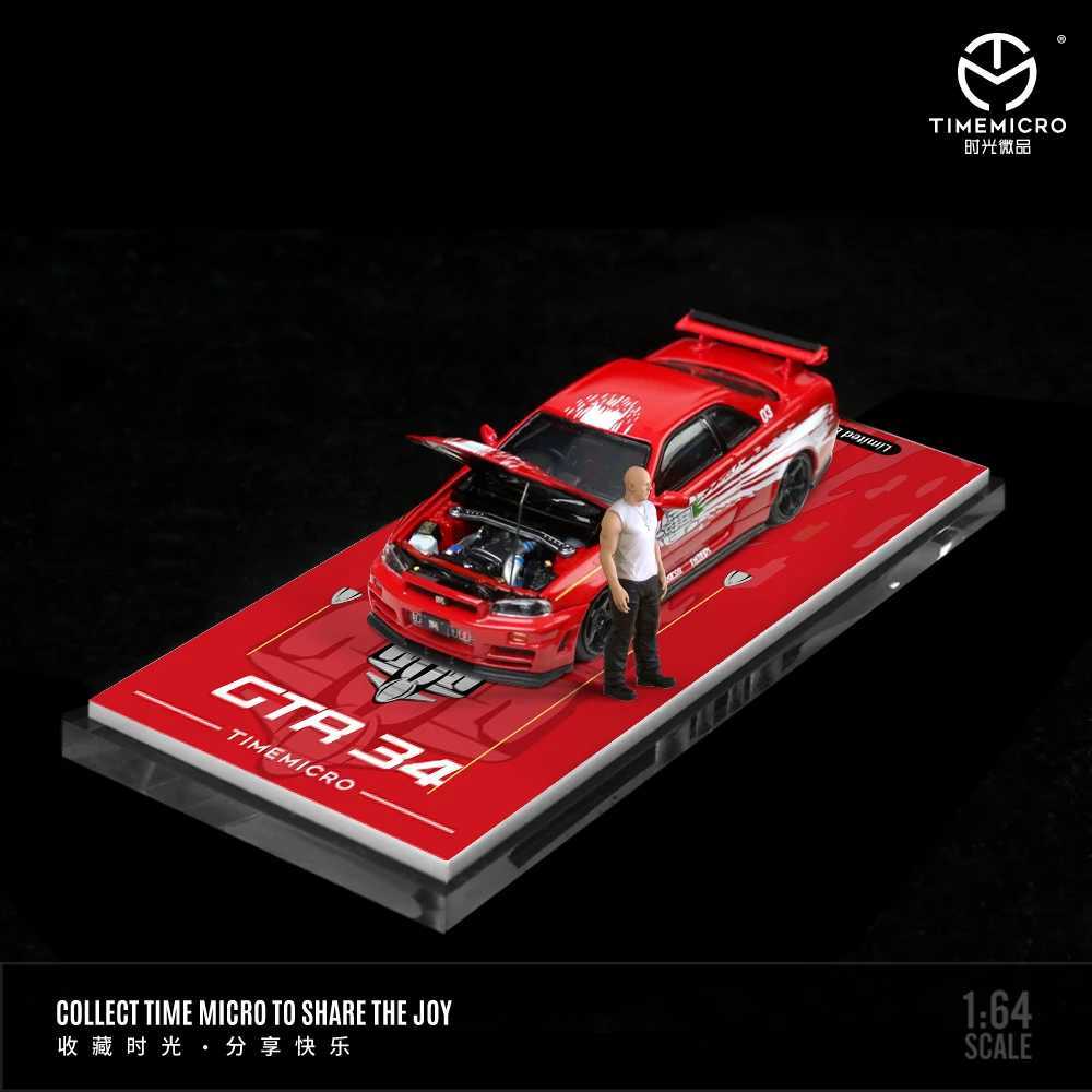 Time Mirco1 64 GTR34 Quick and Angry Red/Orange Paint Alloy Car Model for Gift Collection and Display X250402