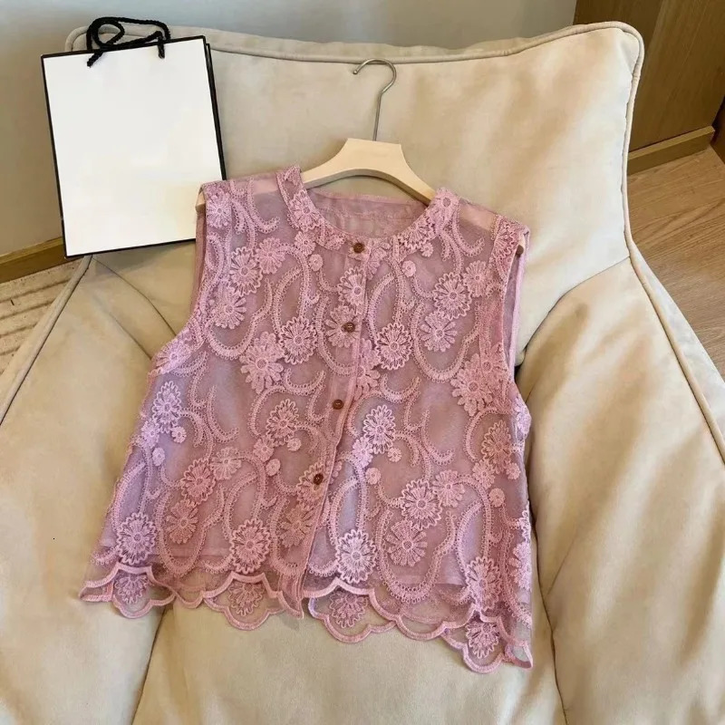 Chinese Style Embroidered Lace Hollow Out Sleeveless Shirt Womens Summer Temperament Versatile Chic Top 250318