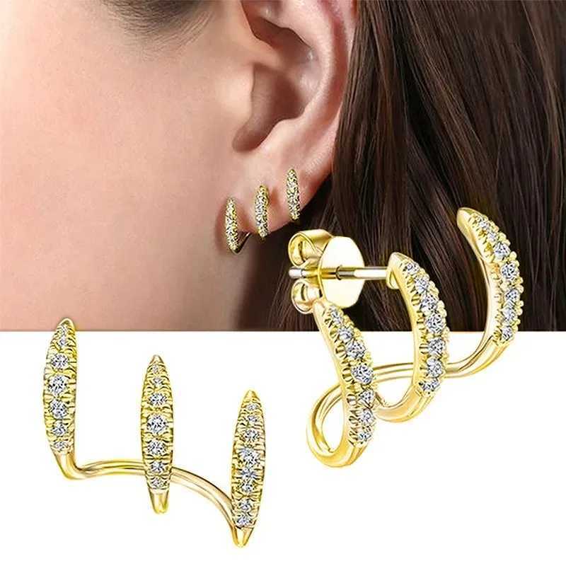 925 sterling silver claw stud earrings with crystal gold AAA stone modern design fashionable accessories womens 2025 jewelry Y250401
