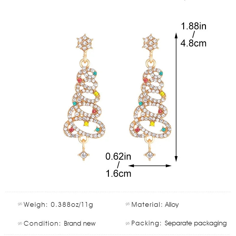 Colorful Rhinestone Christmas Tree Dangle Earrings for Women Exquisite Zircon Star Year Earrings Girls Party Jewelry 251031