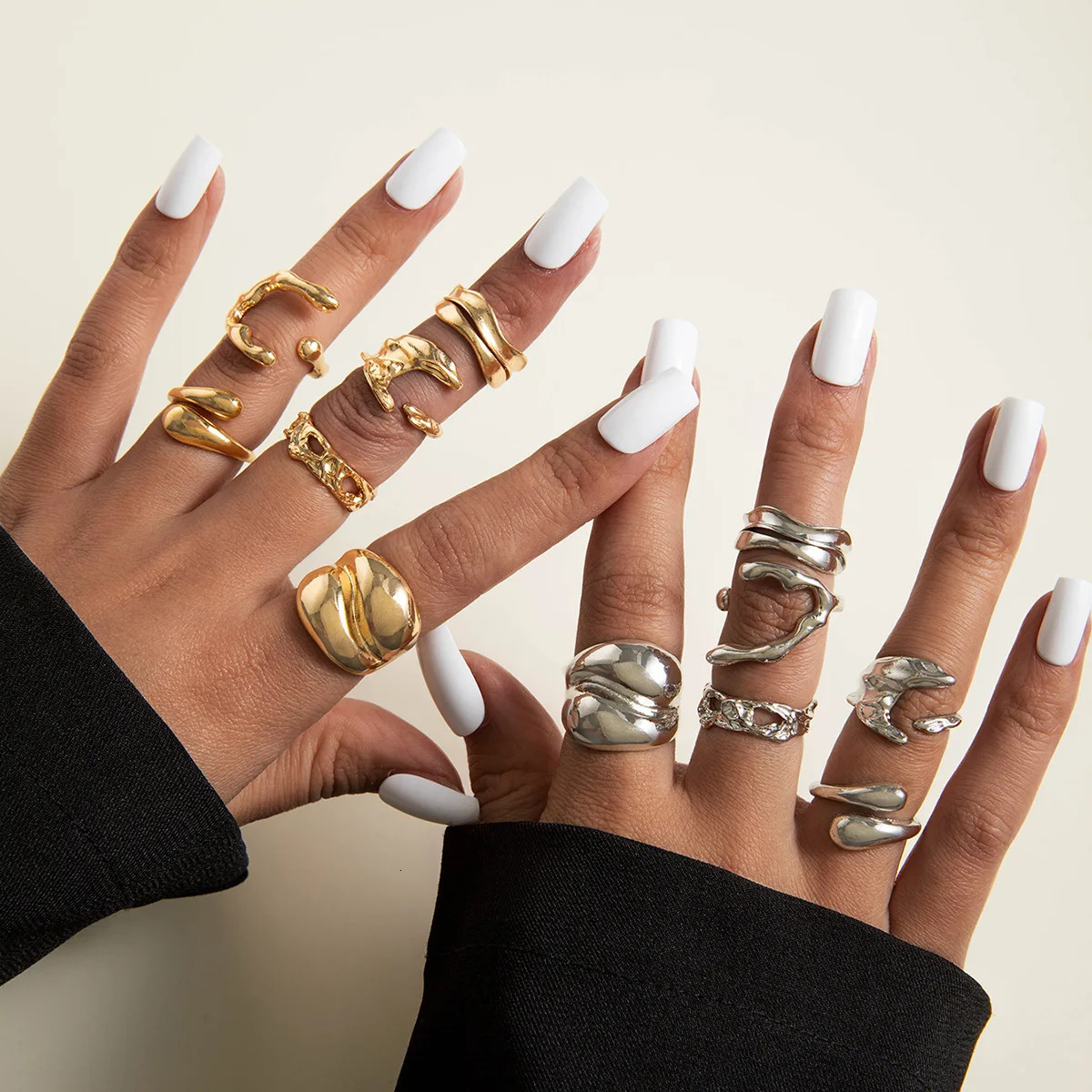 6Pcsset Vintage Irregular Rings Set Geometric Metal Gold Silver Color Open Ring for Girls Women Men Goth Punk Couple Jewelry 251031
