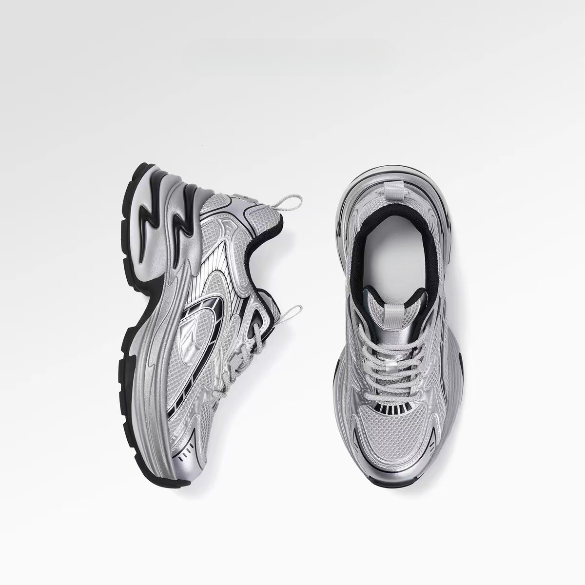 New designer shoes, fashionable thick soled silver sports and casual women's shoes