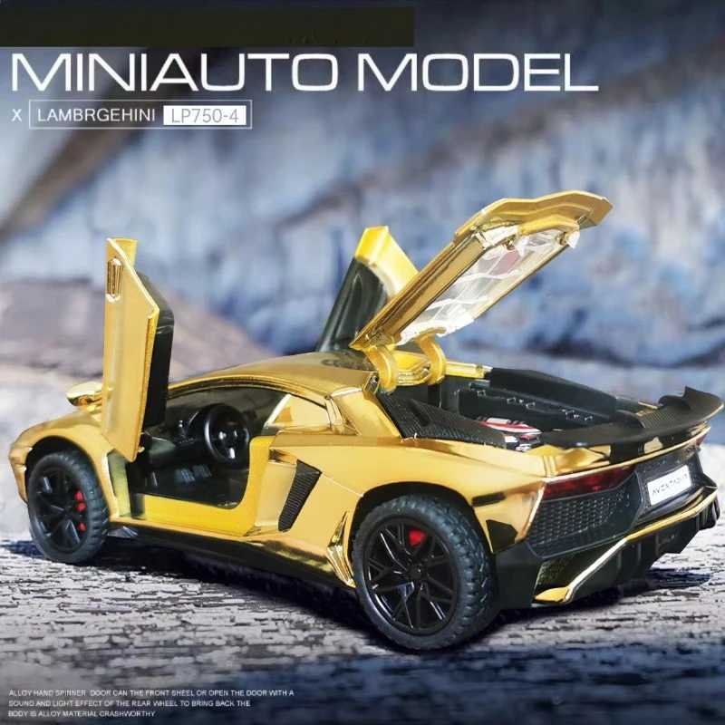 1 32 electroplated Lamborghini SVJ LP750 supercar model with sound light childrens boy die-casting toy car micro sound X250402