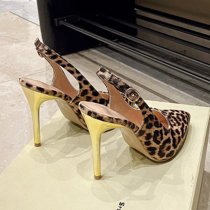 Leopard Print Pointed Toe Office Lady Shoes Autumn Shallow Stilettos Large Size Ankle Strap Women High Heels Pumps 251030