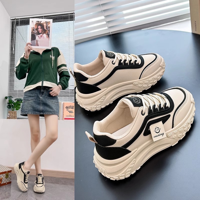 Show your feet little daddy shoes for women 2025 new spring leather waterproof casual sneakers women's platform white shoes shoes for women