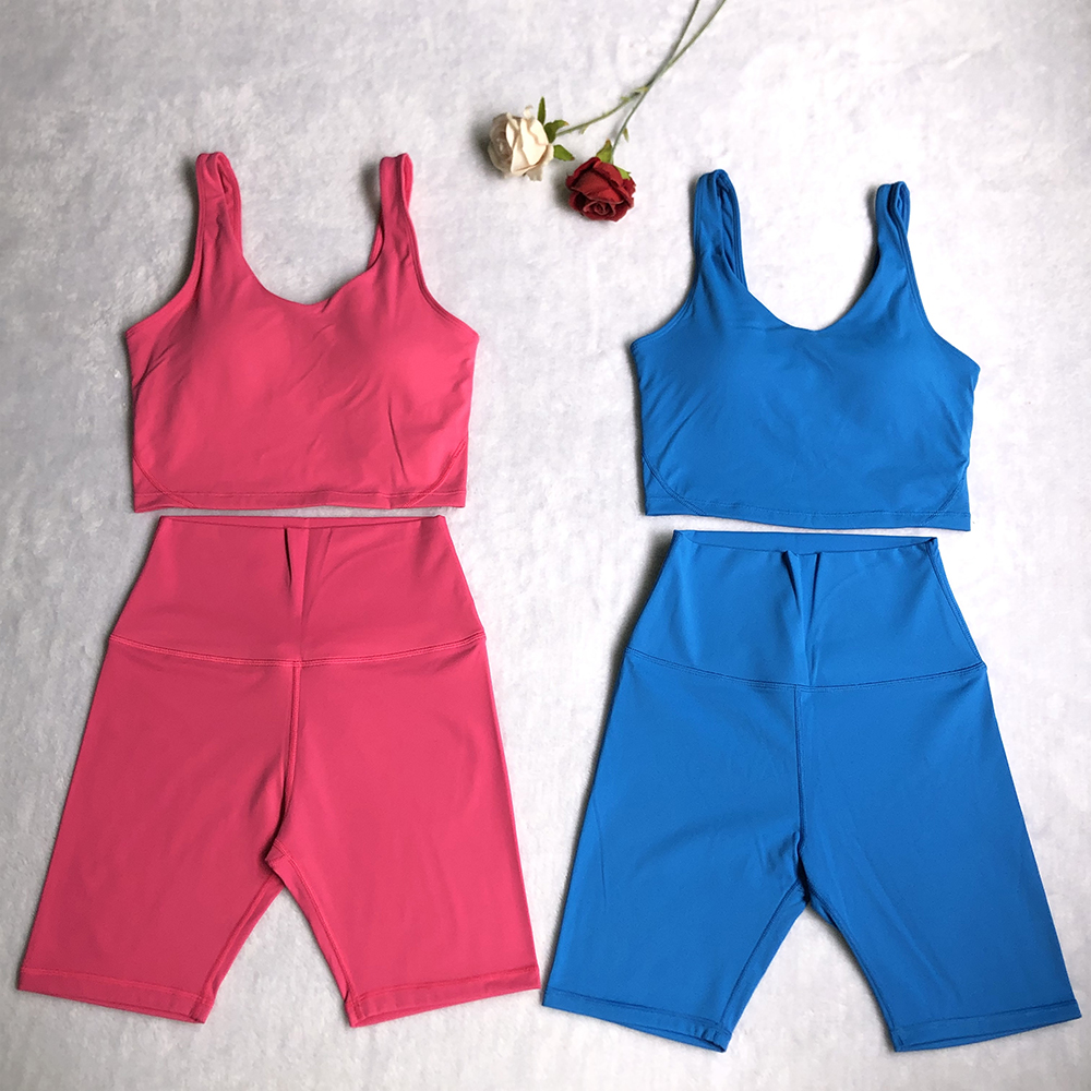 Women Two-Piece Sports Set - Shorts and U Back Bra with Athletic Tight Leggings for Fitness