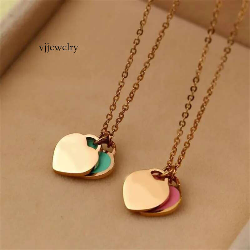 Designer Necklace Women Forever Love Double Heart Shape Pendant Necklace Elegant Ladies Gold Plated Accent Chain with Initial Charm Versatile Office Jewelry