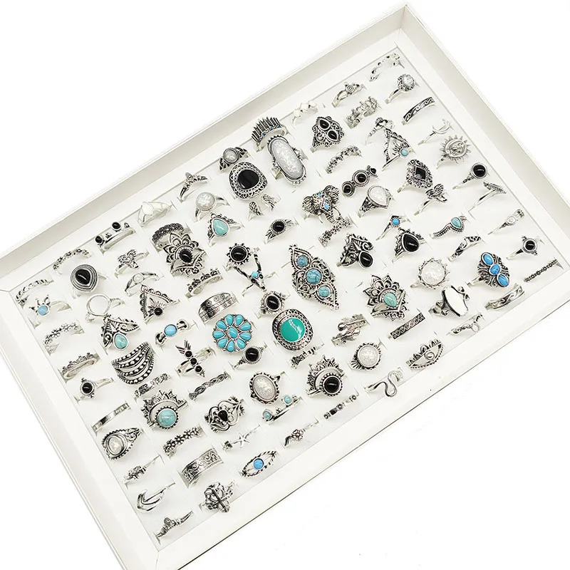 50pcsLot Wholesale n Vintage Black Acrylic Stone Finger Rings For Woman Party White Enamel Personality Bohemia Jewelry 251031