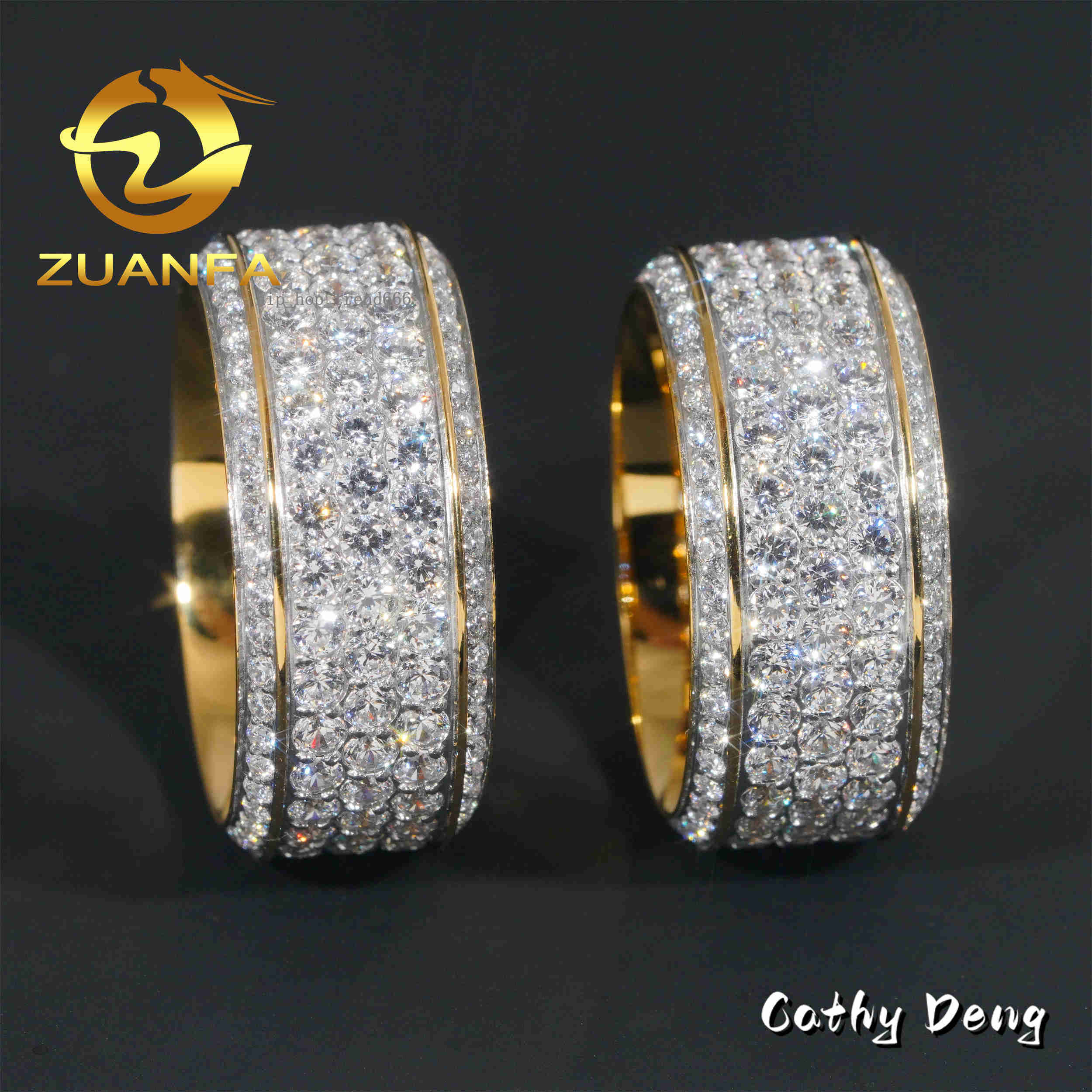 Wholesale Price Iced Out Moissanite Diamond Cuban Rings 316L Stainless Steel Hip Hop Ring Men Diamond Ring