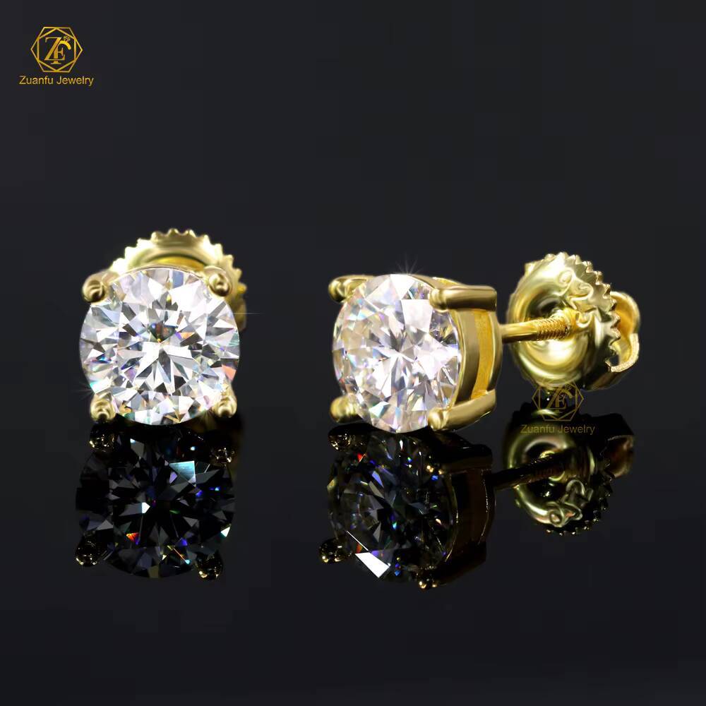 05CT 1CT Moissanite Earring Stud Iced Out Round Cut Screw Back 925 Sterling Silver White D VVS Diamond Fine Jewelry Earring
