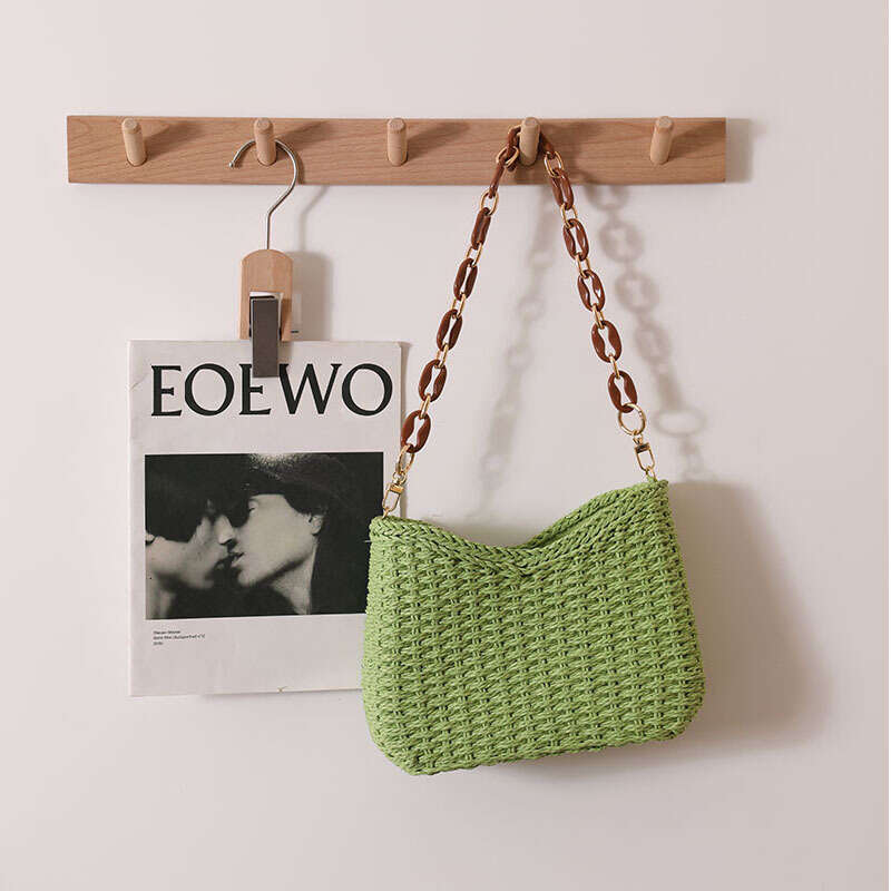 2025 NEW Small Fresh Purple Woven Women's New Single Shoulder Solid Color Straw Beach Vacation Bag