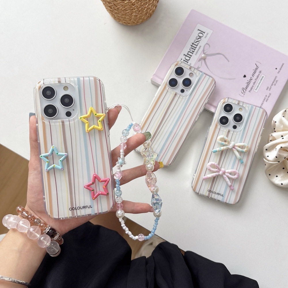 ins Dopamine Vertical Stripes Phone Case Compatible with iPhone 17/16 Pro Personalized Shockproof iPhone 15/14 Cartoon