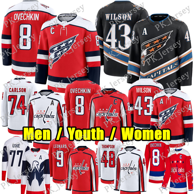 #8 Alex Ovechkin washingtons hockey jersey capital jersey #43 Tom WilsonS John Carlson Ryan Leonard TJ Oshie Logan Thompson Jakob Chychrun Charlie Lindgren jerseys