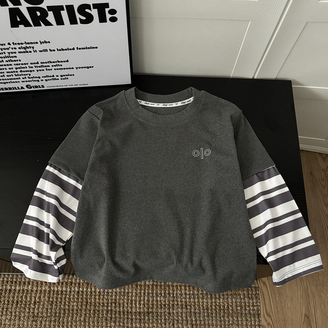 Designer Kids Sweatshirts Kids Color Block Long Sleeve T-Shirt, Striped Patchwork Style Top for Boys Girls, Fashion Everyday Base Layer