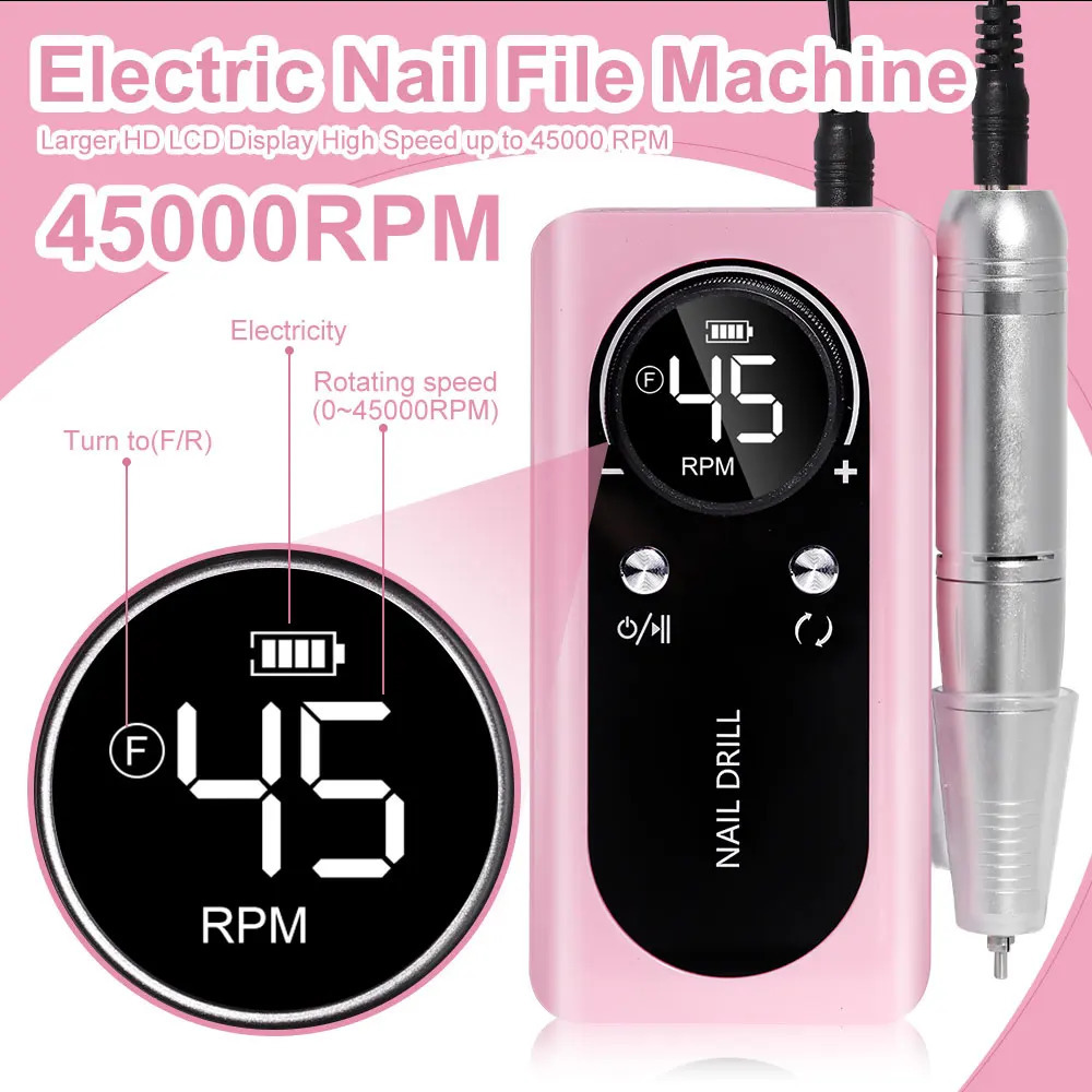 45000RPM Nail Drill Machine Electric Portable Nail File Rechargeable Nail Sander for Gel Nails Polishing For Home Manicure Salon 250409