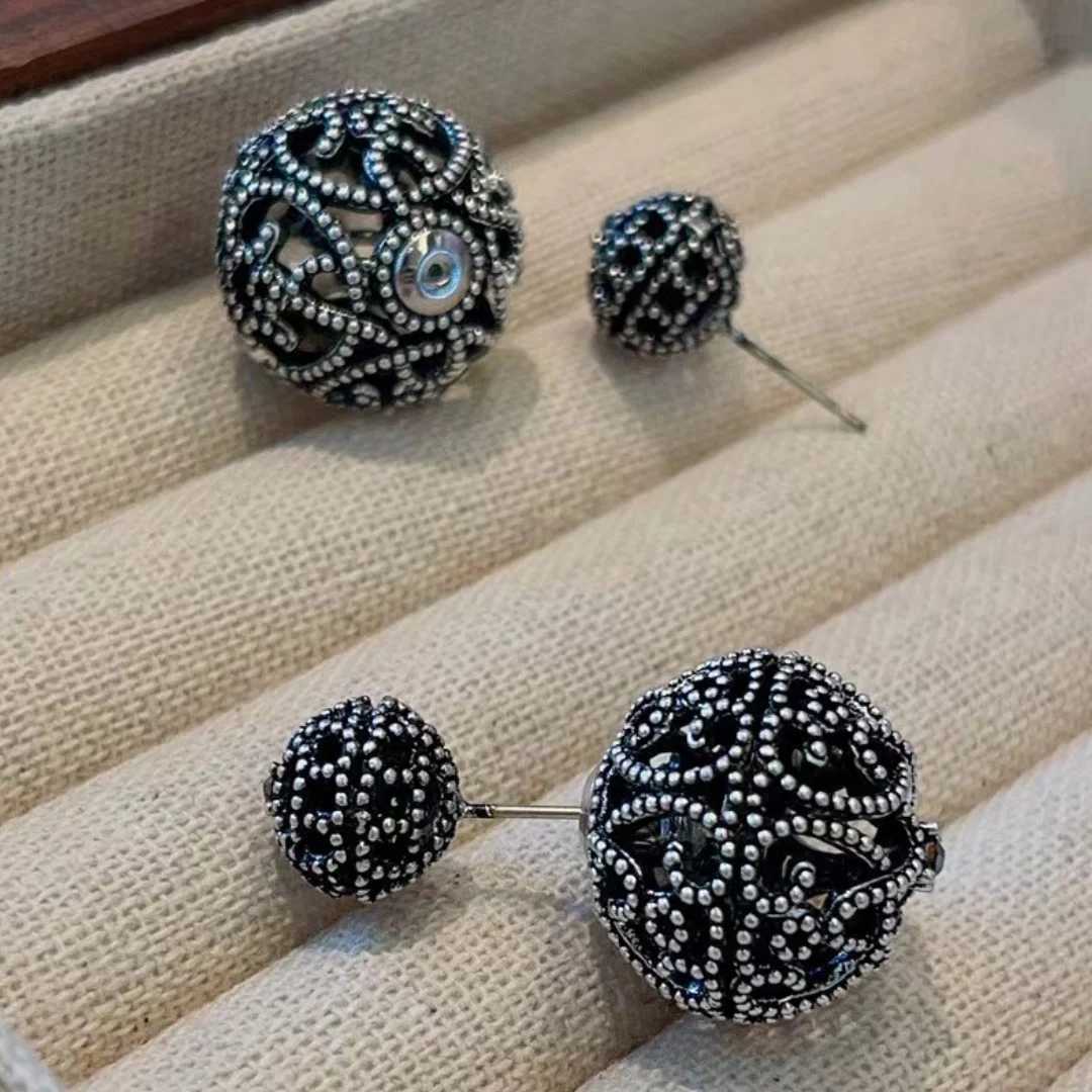Rose stud earrings unique design making old earrings heavy-duty metal ball jewelry different ball jewelry luxury womens clothing accessories Y250401
