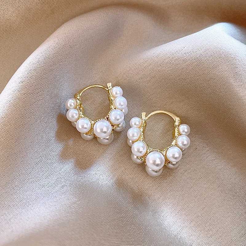 French Style Light Luxury Irregular Imitation Pearl Geometric Dangle Earrings For Women Fashion Elegant Metal Jewelry Party Gift Y250401