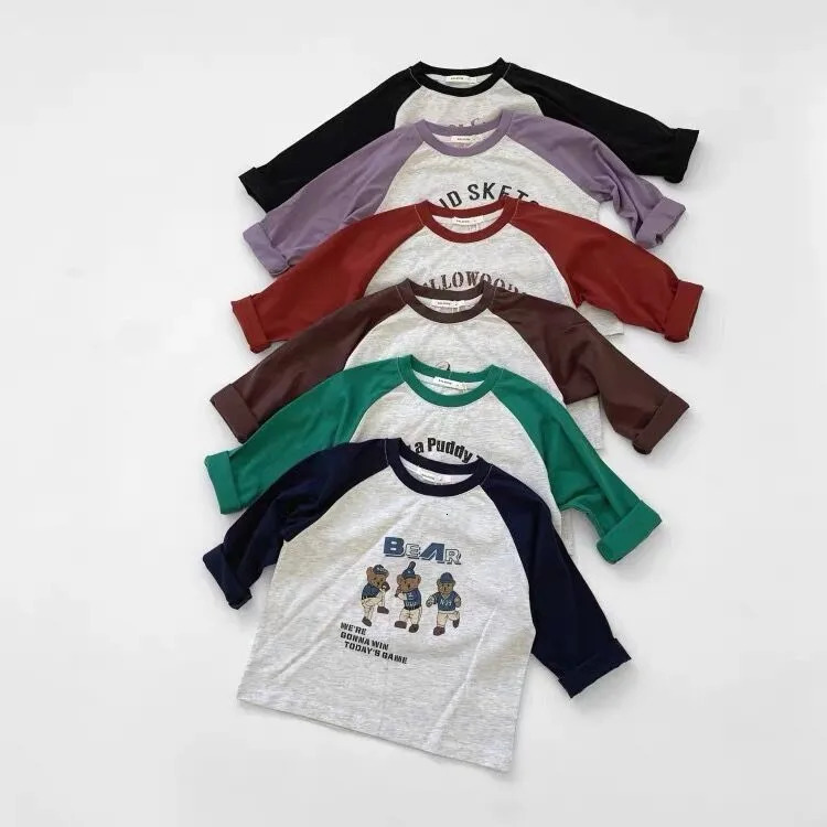 Cartoon Raglan Tshirt Childrens Spring Wear Long Sleeve Printed Bottom Boys and Girls Casual Sports Round Neck Top 250325z