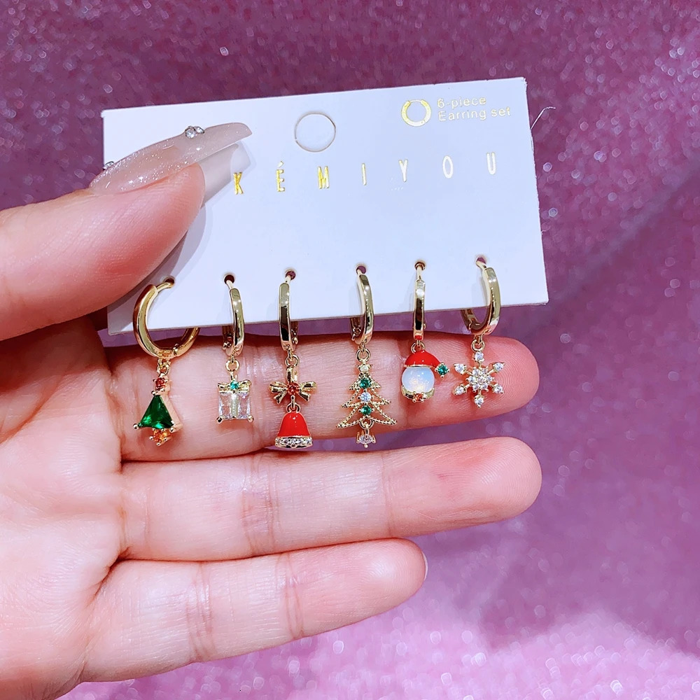 MIGGA 6pcs Mix and Match Christmas Dangle Earrings Set Gold Color Women Party Gift Jewelry 251031