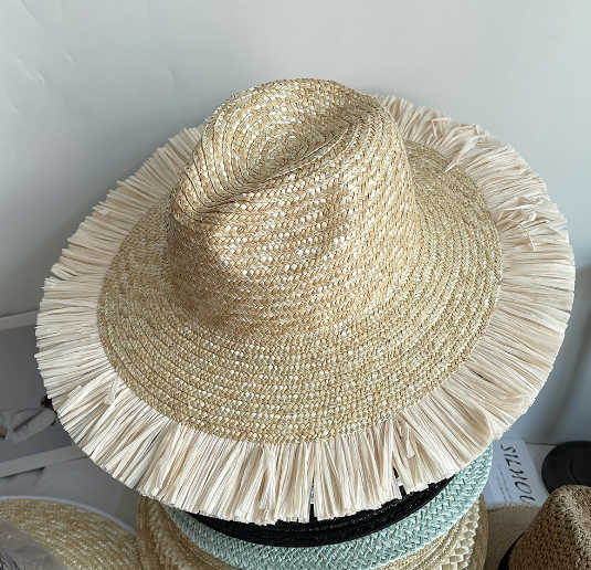 Spring/summer Straw jazz top straw hat Lady hair beard edge seaside beach hat net red face sunscreen sun hat Party Travel Gentleman Hat 56-58CM Sombre