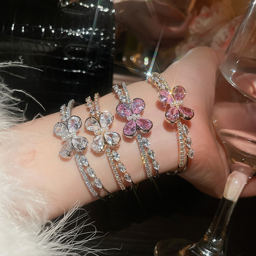 Super Shiny Zircon Butterfly Double Layer Open Korean Style Sweet Temperament Versatile Bracelet Light Luxury High-end Feel Women's Jewelry - view 7