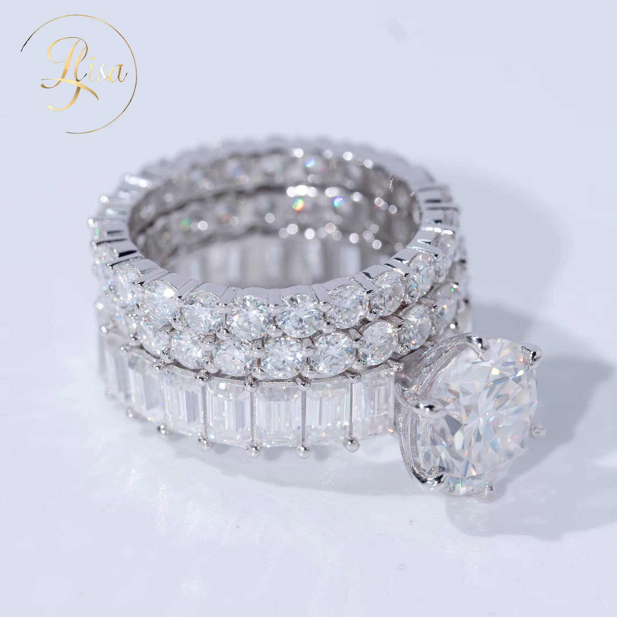 Custom 917CT VVS Lab Grown Diamond Wedding Rings High Quality 925 Sterling Silver Set White Gold Fine Women Jewelry for Couples