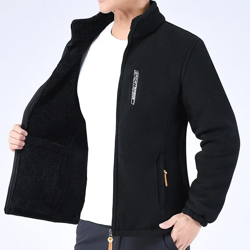 Winter Thicken Polar Fleece Jacket Warmth Windproof Full Zip Up Coat Multiple Zipper Pockets Outdoors Plus Size Jackets Outwear 251028CJ
