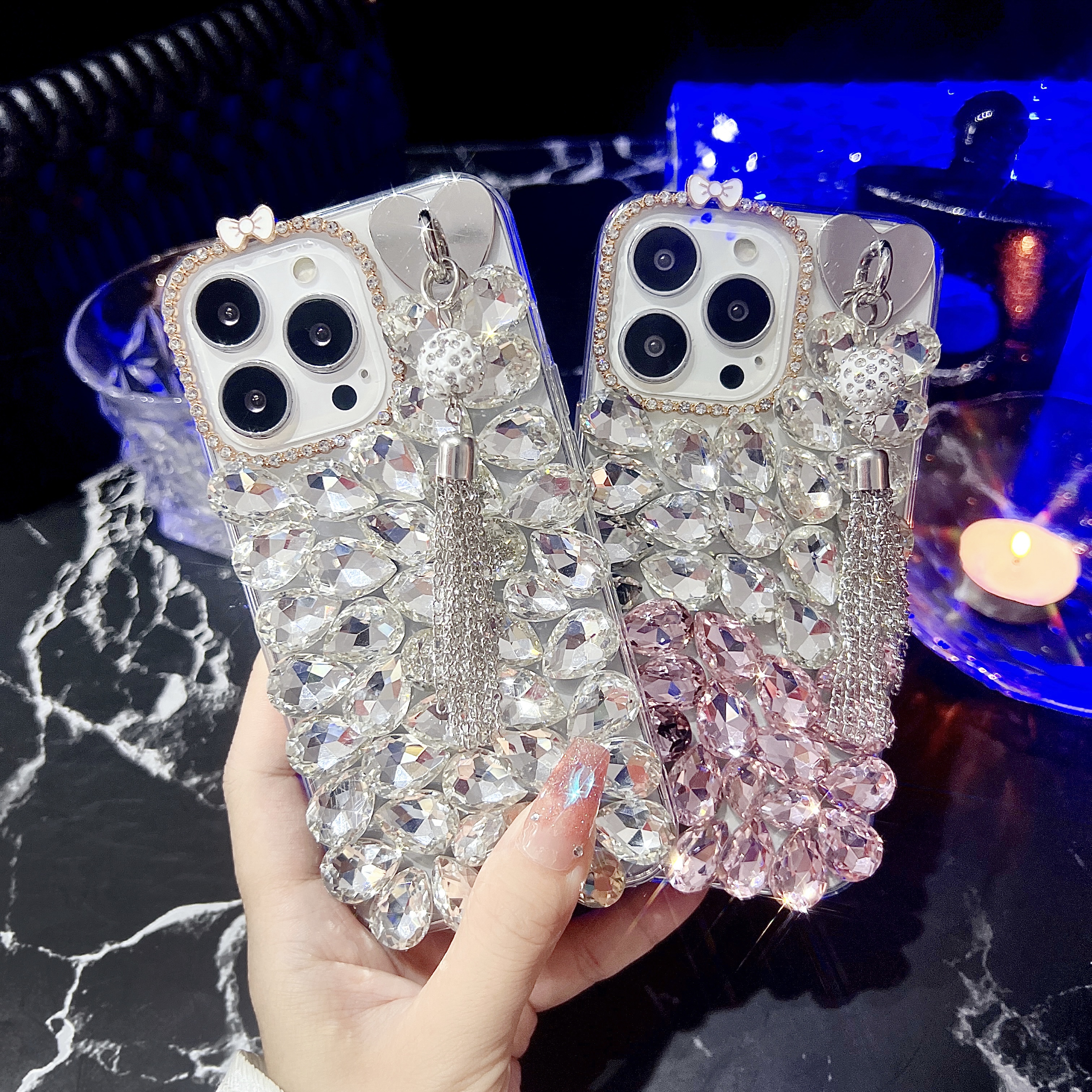 16E 3D Rhinestone Cases For Iphone 16 15 Plus 14 Pro Max 13 12 11 Samsung S25 Edge S24 FE Ultra S23 Soft TPU Luxury Crystal Bling Diamond Bow Cute Lov