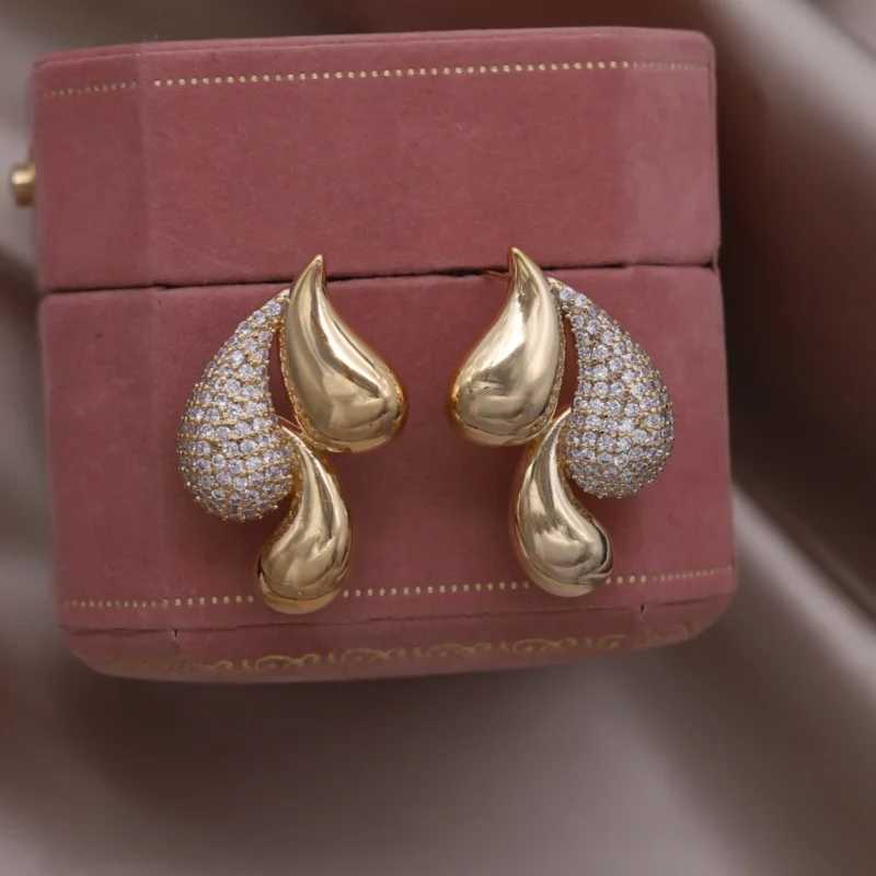 Korean New Design Fashion Jewelry 16K Gold Plated Zircon Water Drop Earrings Elegant Womens Daily Work Accessories Y250401