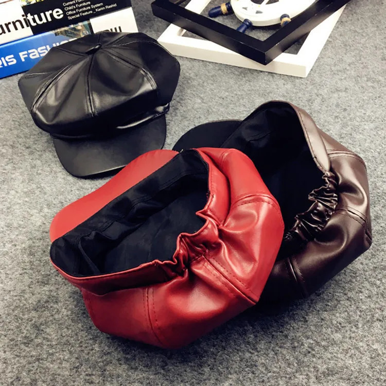 Childrens PU Leather Hat Girls Fashionable and Versatile British Octagonal Hat Parentchild Autumn and Winter Retro Beret 251031