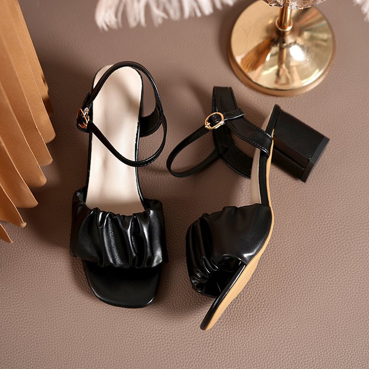 Designer Slipper Square headed slippers free Shipping One button strap sandals High-heeled slippers Casual women one-piece shoes 205 hot