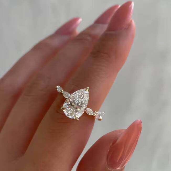 GRA 3CT Pear Cut Moissanite Engagement Ring 14K Yellow Gold Wedding Ring Tear Drop Solitaire Promise Diamond Rings for Women