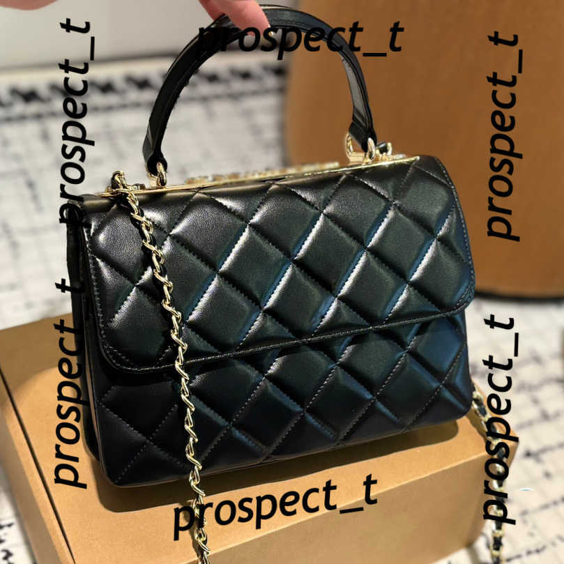 Calfskin Leather Trendy Bags Top Handle Quilted Chain Shoulder bag purse Classic Flap Famous Designer bag wallet 25x17cm