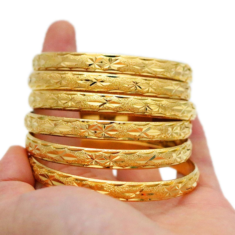Moroccan Style Gold Plated Bracelet Middle East Wedding Bridal Bracelet Carved Pattern 8mm Bracelet Set Jewelry 250327
