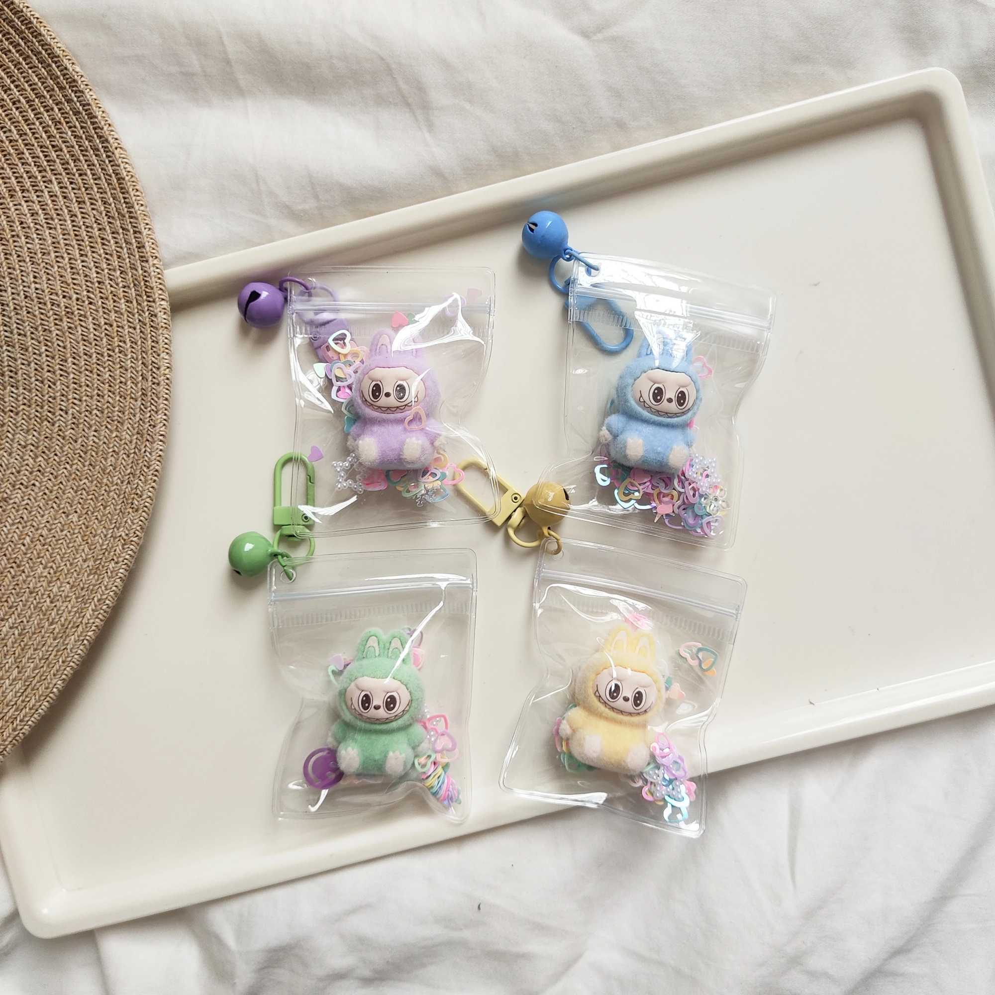 New plush mini Labubu Rubble vinyl cute particles mobile pendant cute keychain gift W250402