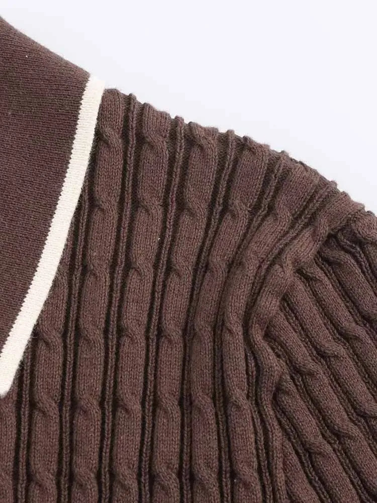 Spring womens clothing European and American style French eight stripe knitted lapel mini dress 250402m