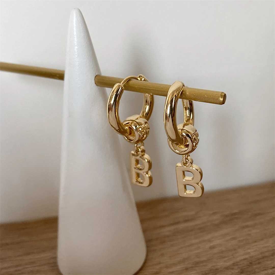 Hip Hop B letter earrings charming female personality fashionable small metal buckle stainless steel jewelry gift Y250401