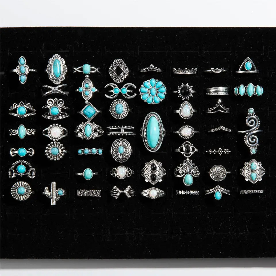 1510203050pcs Bohemia Rings for Women Men Vintage Silvery Feather Crown Flower Ring Fashion Jewelry Wholesale Size 1619 251031