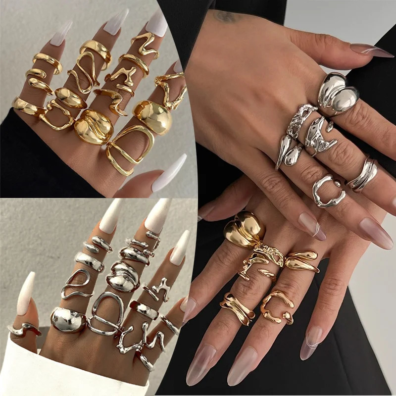 156Pcs Set Irregular Combination Ring Retro Punk Bohemian Style Jewelry Accessories for Woman Girl Open Gold Silver Color Ring 251031