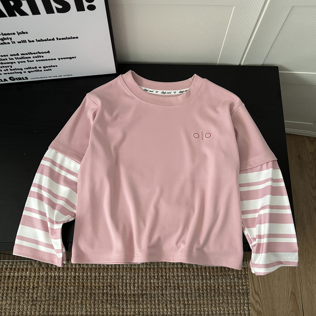Designer Kids Sweatshirts Kids Color Block Long Sleeve T-Shirt, Striped Patchwork Style Top for Boys Girls, Fashion Everyday Base Layer