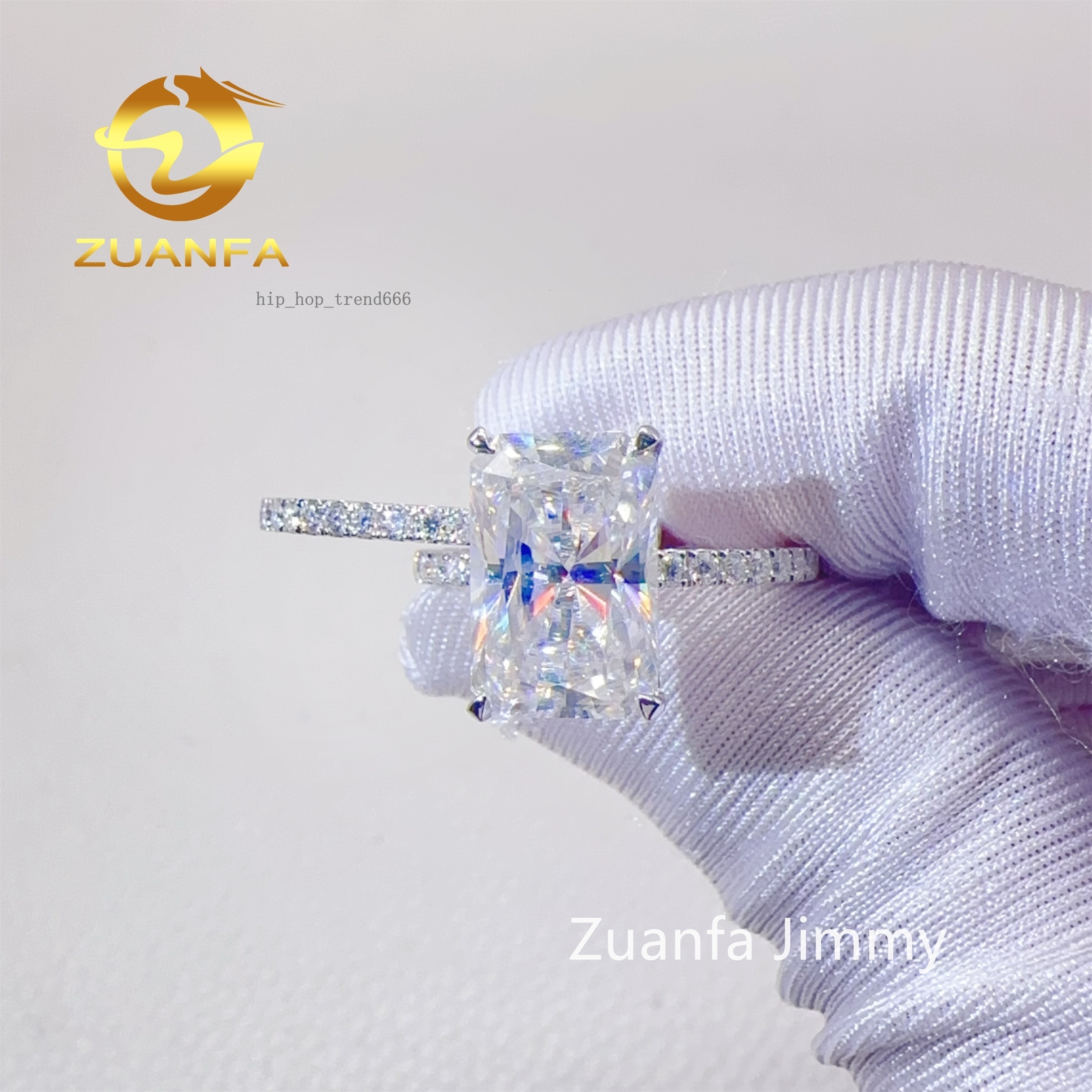 Custom Elegant Bridal Jewelry 10k 14k Solid White Gold 5CT Crushed Radiant Moissanite Diamond Engagement Band Ring Set