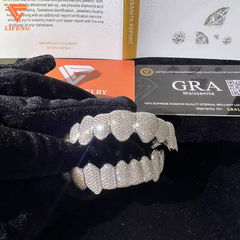 VVS Moissanite Grillz Custom 925 Sterling Silver Diamond Teeth Grillz Fine Jewelry for Women Men in Hip Hop Style