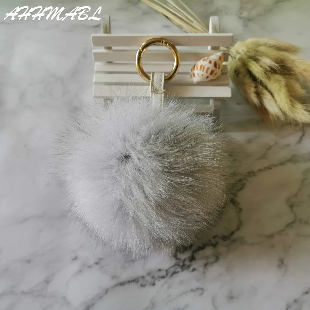 12cm Fluffy Real Fox Fur Ball PomPom 14 Colors Genuine Fur Keychain Metal Ring Pendant Bag Charm F314 251030