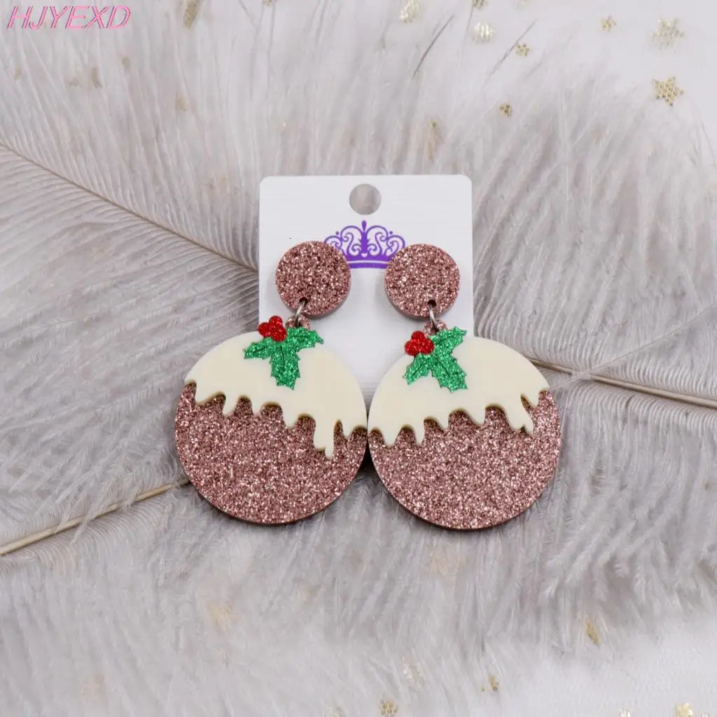 Christmas Dangle Earrings Christmas Pudding Earrings HOHOHO Glitter Acrylic Earrings 251031