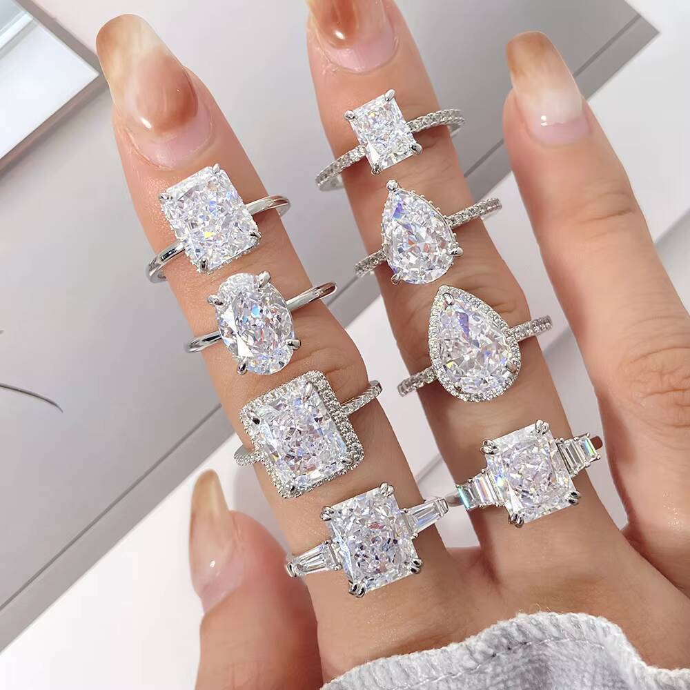 FOXI High Quality Engagement Rings Jewelry Oval Heart Marquise Asscher Cut Women Ice Crushed 8A Zircon 925 Sterling Silver Rings