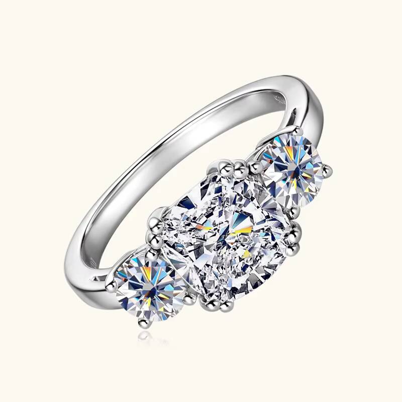 GRA Wedding Band Jewelry 925 Sterling Silver Cushion Cut Three Stone 35cttw D Moissanite Engagement Rings for Women