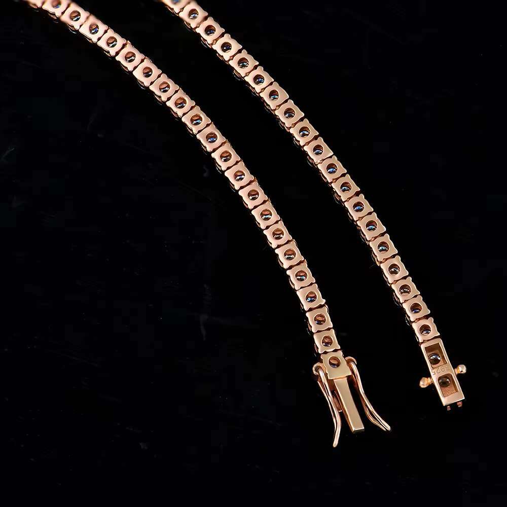 Hot Selling Fashion Jewelry 3mm 925 Silver Rose Gold Plated Hiphop Tennis Link Chain Round Brilliant Cut Moissanite Necklace